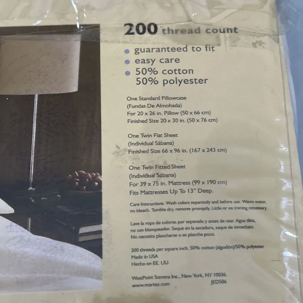 Vintage Twin Martex Studio Sheet Set New Old Stock Made in USA 200 Thread Count
